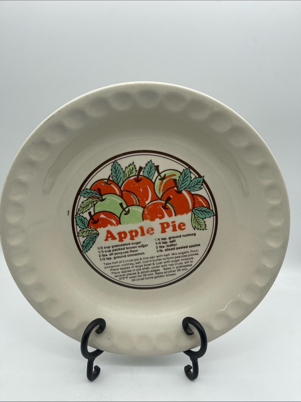 Vintage Apple Pie Recipe Dish Plate Sunnycraft Sunstone 11011 Collectible